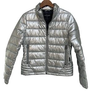 NOIZE Melanie Silver metallic puffer women's coat Jacket Size Medium
